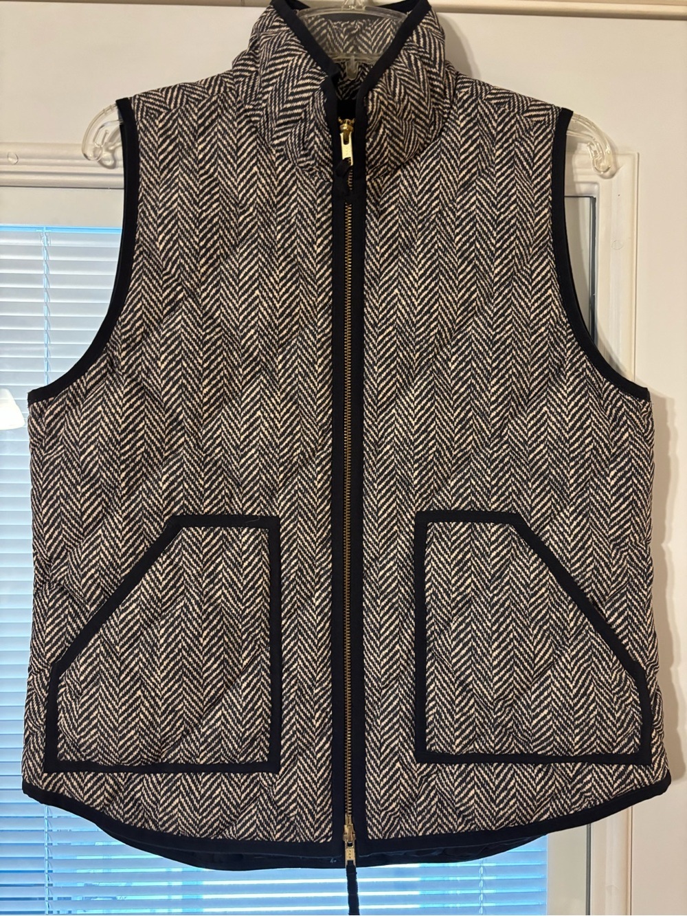 J. Crew Black and Cream Quilted Herringbone Vest